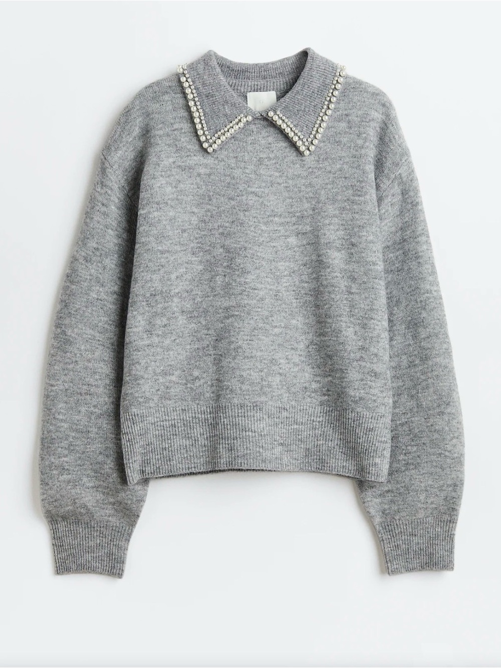 H&M Gray Sweater with Pearl-Trimmed Collar